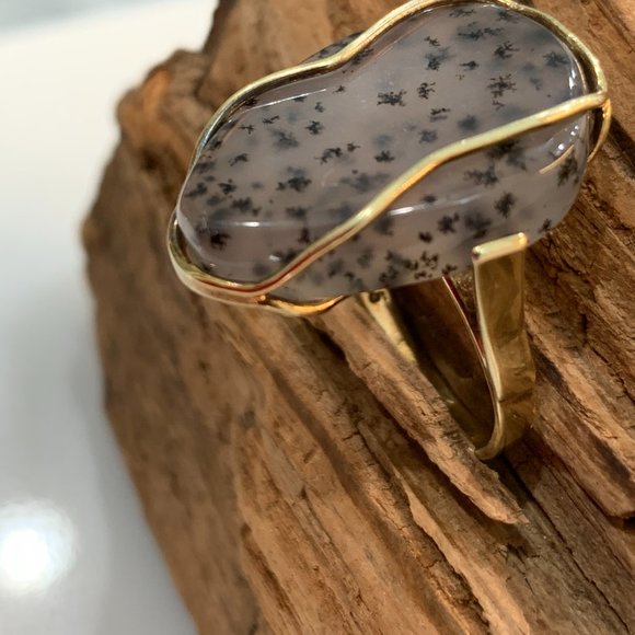 Spectacular Translucent Dendritic Agate Ring 14k Solid Gold (6.5) - Picture 13 of 16